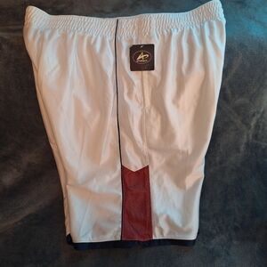 Mens White Athletic Shorts with Red Accent Size XL